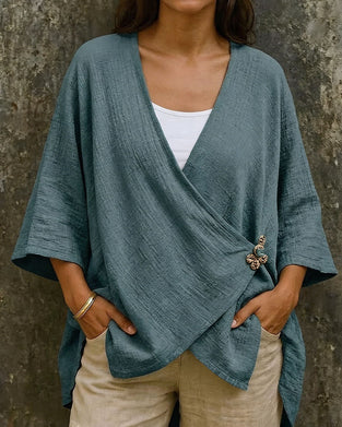 Bluse V-Utringning Kryss Foran 3/4-Erm