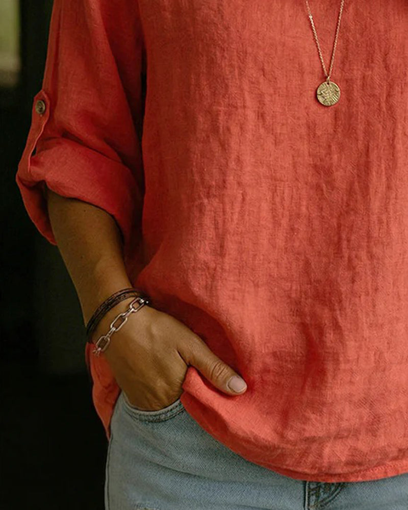 Topp Nedbrettet Krage Bomull