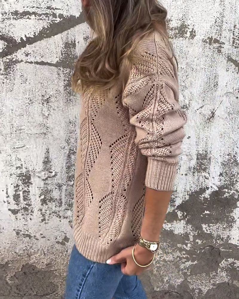 Langermet Genser Med V-Hals Og Hullmønster