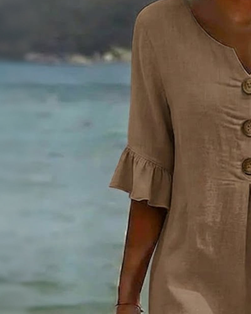 Kjole Knepp Rynkete Erm 100% Bomull