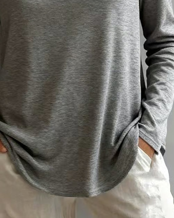 Topp U-Hals Ensfarget Langermet