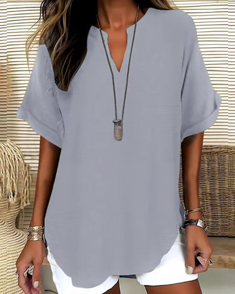 Shirt Løs Enfarget Kvinnelig Casual