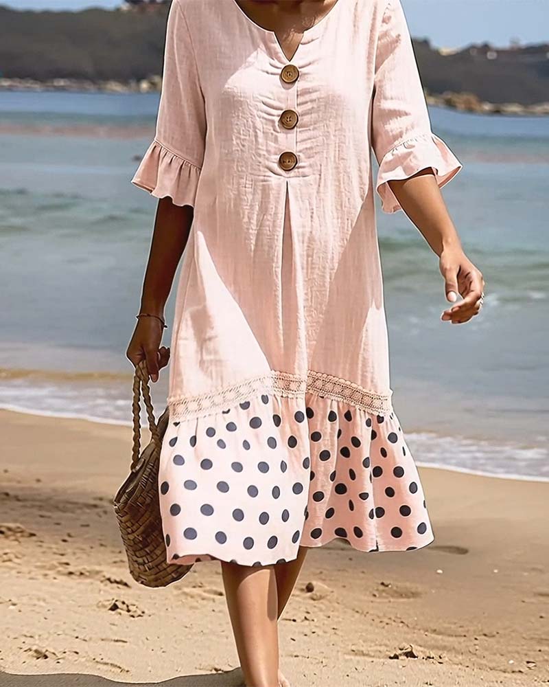 Kjole Polka Dot Lappeteppe Rynket