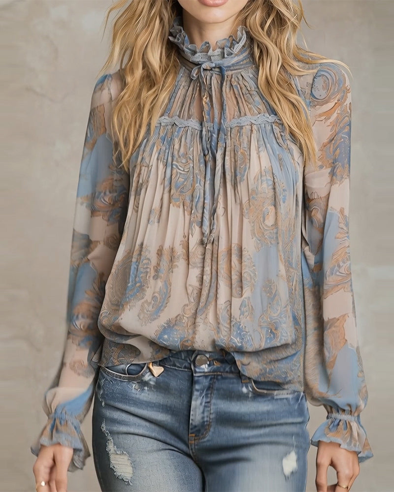 Bluse Bohemisk Stil Cashew Blomst Moteriktig