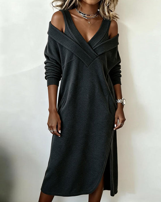 Kjole Off-Shoulder V-Hals Splitt