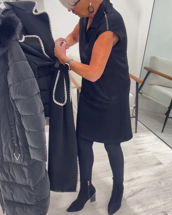 Kjole Ermeløs Revers Lomme Ensfarget