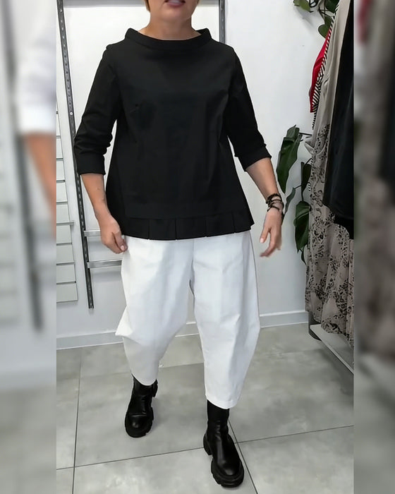 100% Bomull Bluse Vid Krage Ensfarget Casual