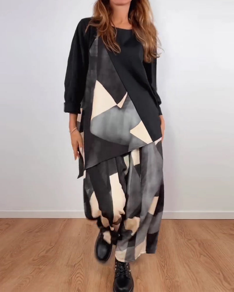Todelt Sett Casual Geometrisk Print Vide Bukser