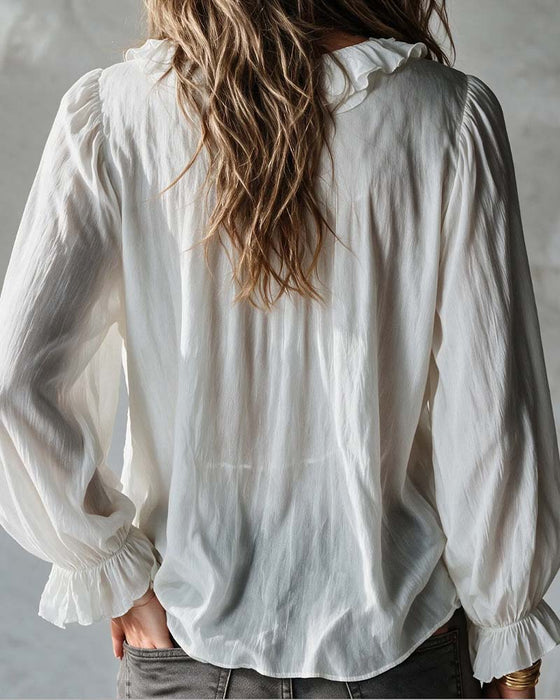 Bluse V-Hals Knyting Rysjer Langermet