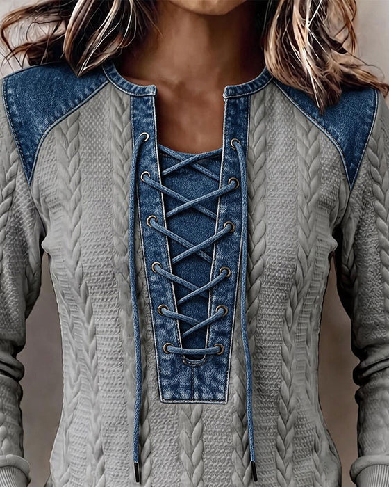 Sweatshirt Knyting Patchwork Casual