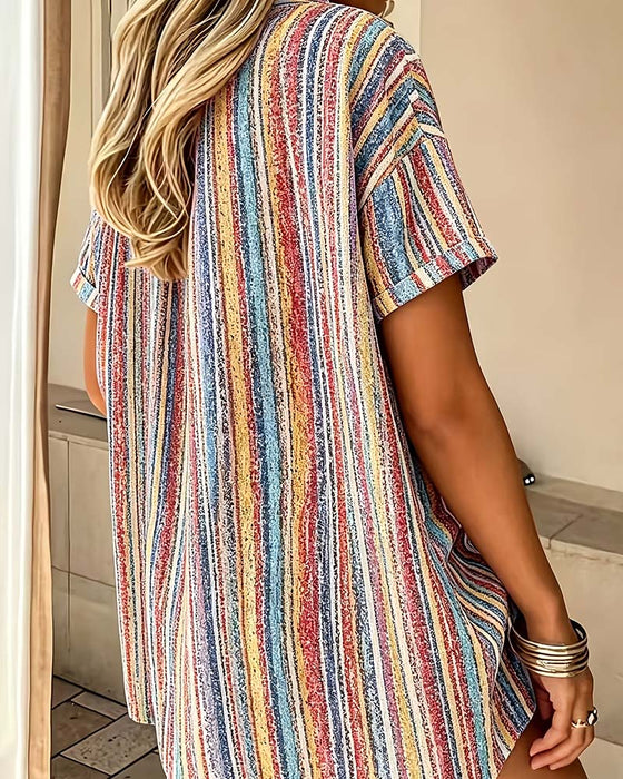 Bluse Stripet Fargeblokk Casual