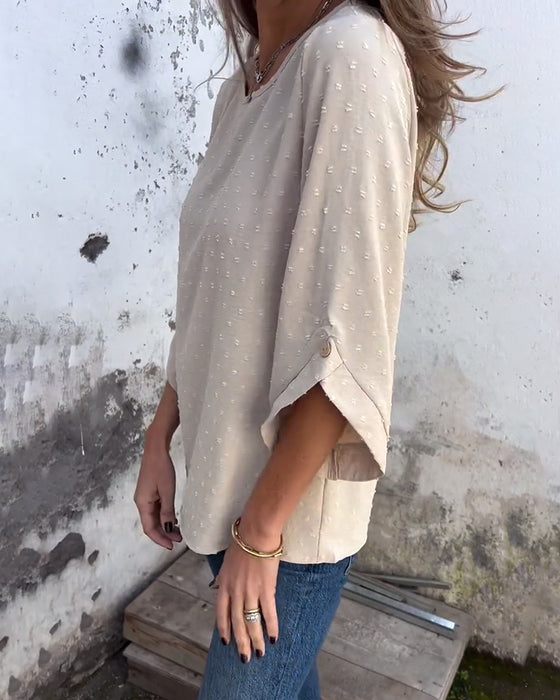 Bluse Langermet Rund Hals Ensfarget