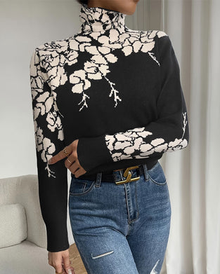 Pullover Høy Hals Blomstret Jacquard