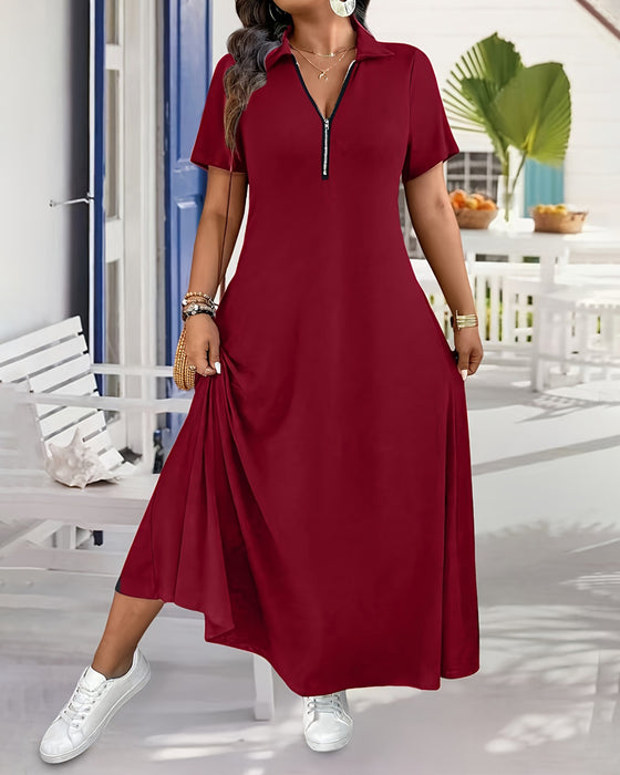 Kjole Kort Erme Solid Glidelås Maxi