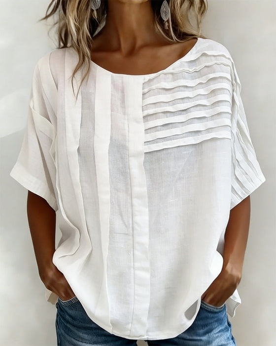 Blouse Asymmetrisk Krøket Rund Hals