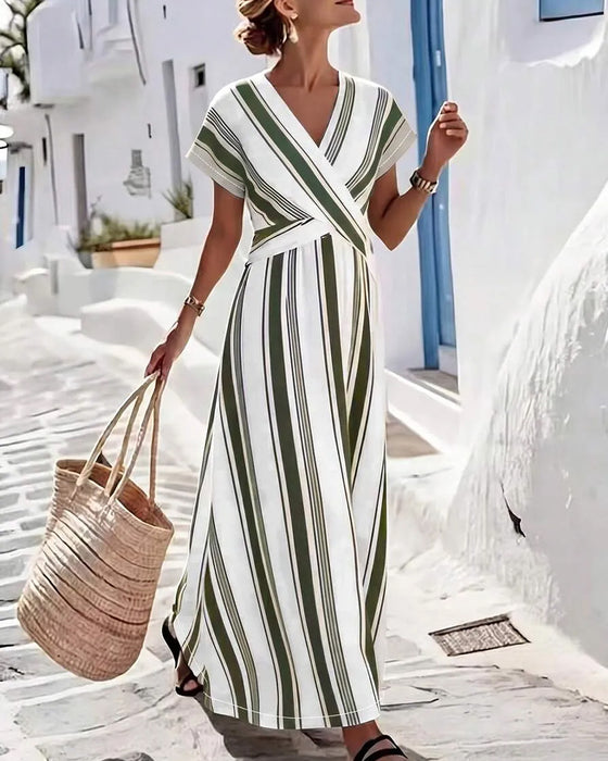 Kjole Kors V-Hals Stripe Omslutt Lang