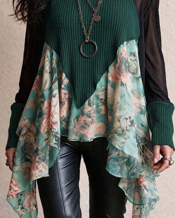 Bluse Patchwork Blomstret Uregelmessig