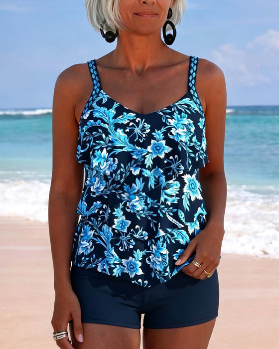 Tankini Uregelmessig Ruffle Fald