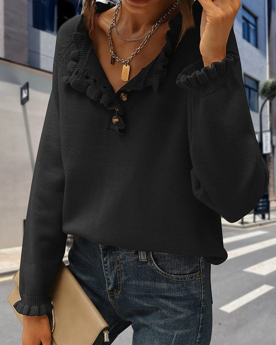 Uformell genser med volang i ensfarget jakkeslag