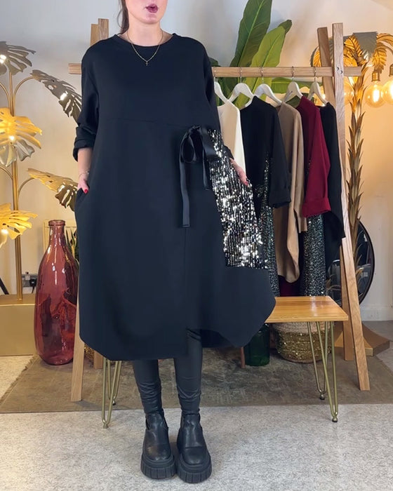 Kjole Langermet Løs Paljett