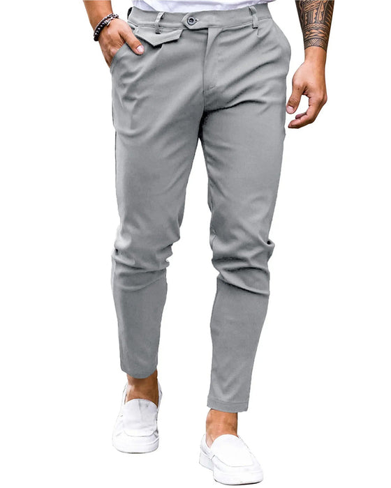 Bukser Solid Farge Knapp Foran Slim Fit Avslappet
