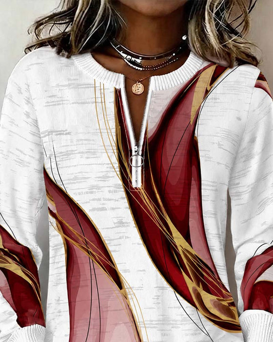 Hoodie Glidelås Pullover Kontrast Løs