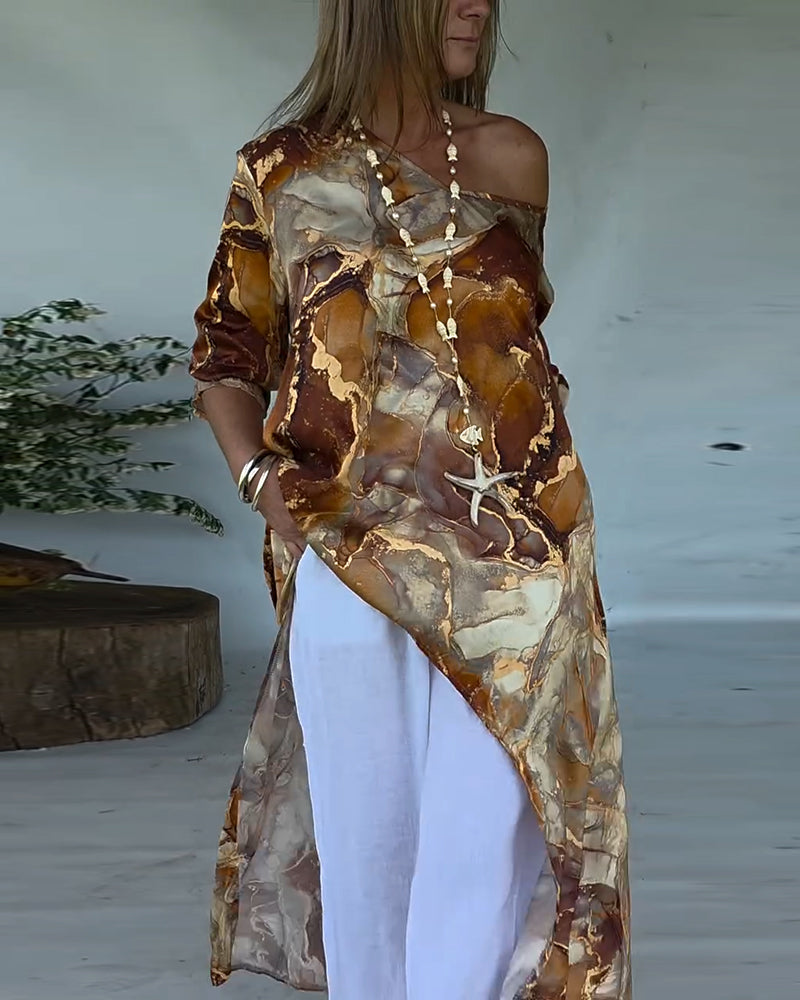 Bluse Moteriktig Splitt Trykt