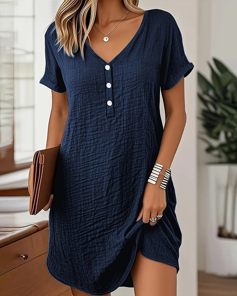 Kjole V-hals Plissert Kortermet Rett