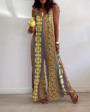 Jumpsuit Geometrisk Trykk Spagettistrap Bred Ben