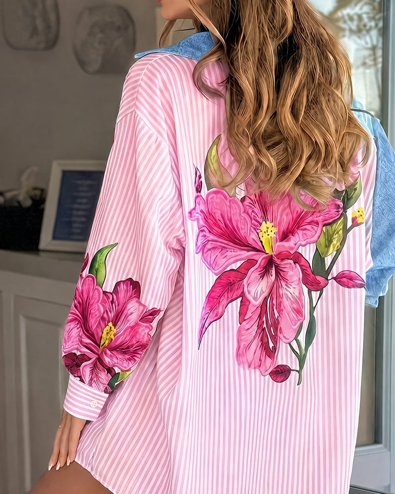 Skjorte Blomstret Stripe Denim Patchwork