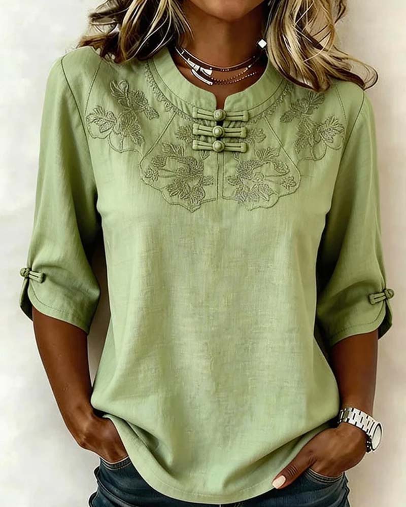 Bluse Frog Knapp Mandarin Krave Kinesisk Stil