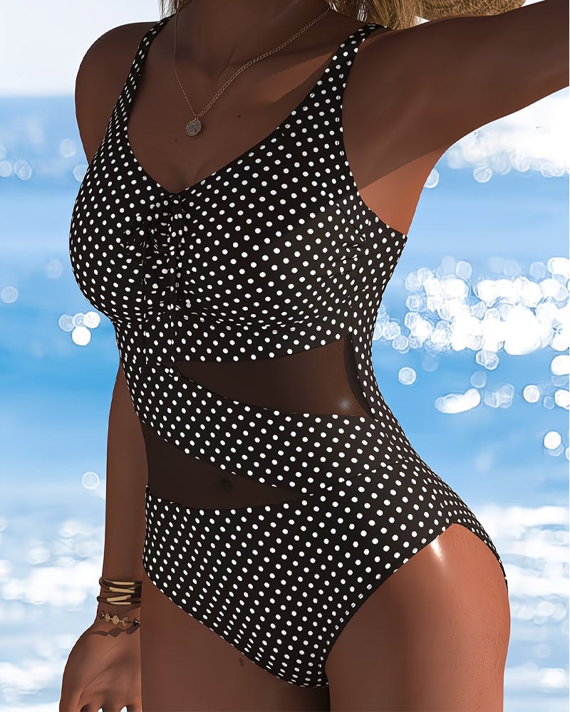 One-Piece Prikket Slips Mesh Patchwork
