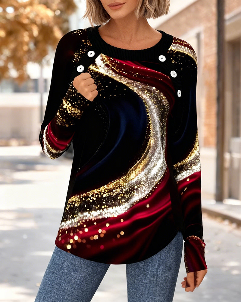 T-skjorte med rund hals og lange ermer, trykk