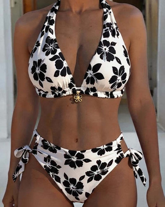 Bikini Hibiskus Trykk Halter