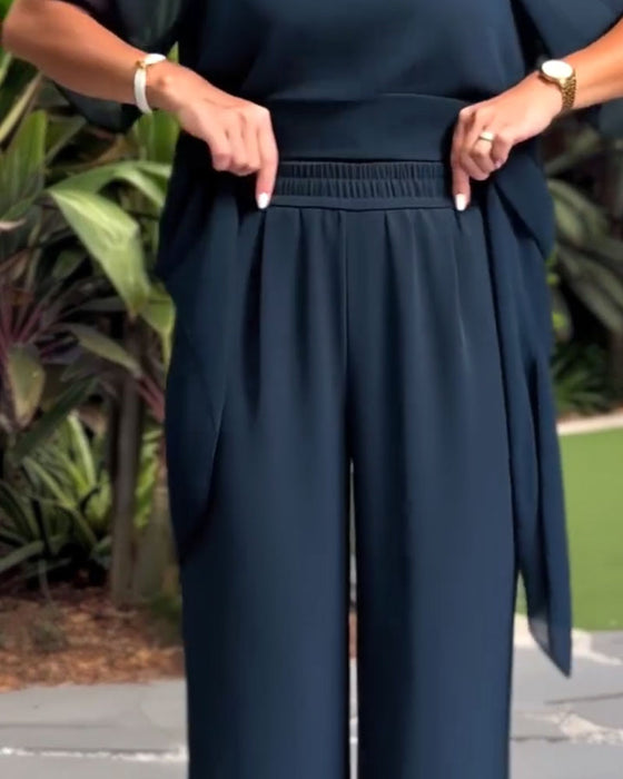 Sett Sjiffong Asymmetrisk Topp Bredt Ben Bukser