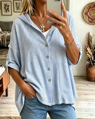 Bluse Hetta Knapp-Ned Stripet Kortermet