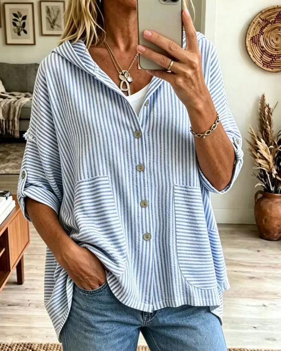 Bluse Hetta Knapp-Ned Stripet Kortermet