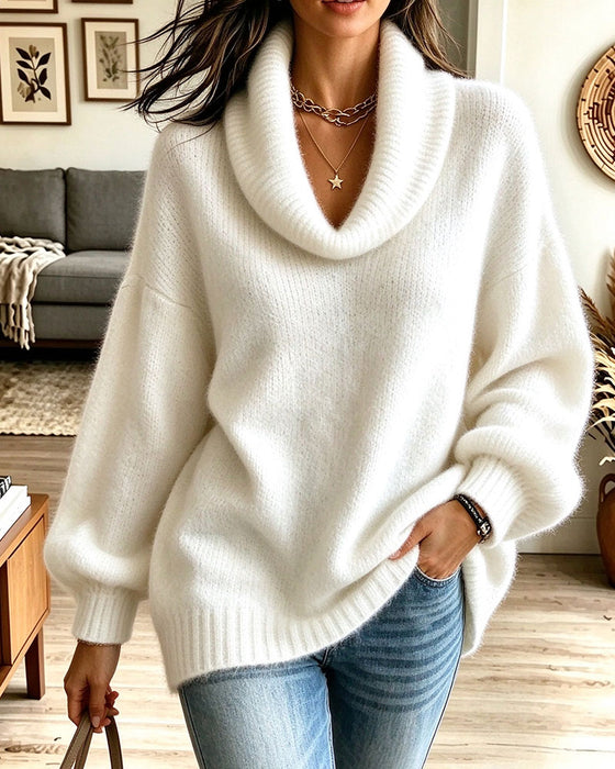 Pullover Avslappet Slouchy Hals Koselig Strikket