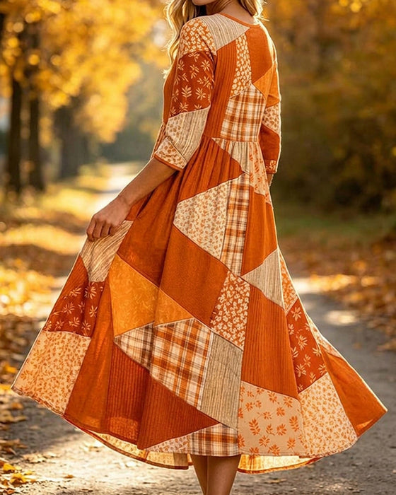 Kjole Patchwork Rutete Blomstret