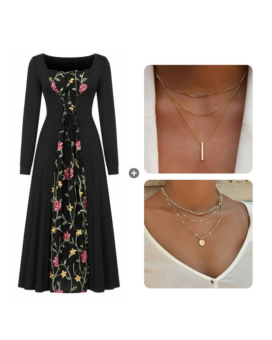 Kjole Firkantet Hals Rose Spliced Maxi