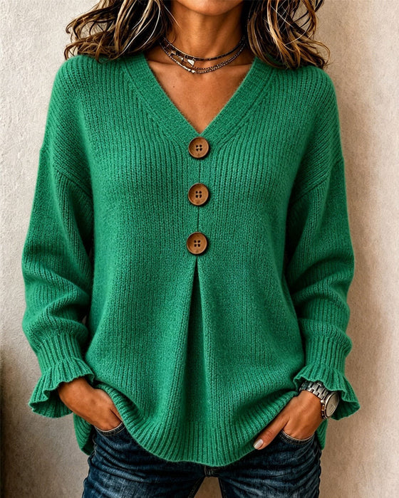 Genser V-Hals Knapp Pullover