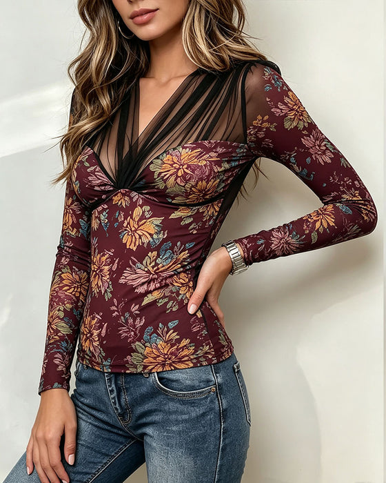 Topp V-Hals Blomstret Casual