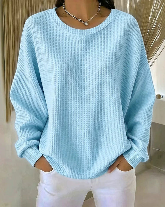 Sweatshirt Ensfarget Vaffeltekstur Pullover