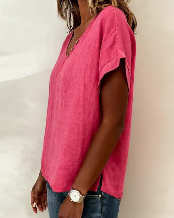 T-skjorte Ensfarget Kortermet V-uttringning