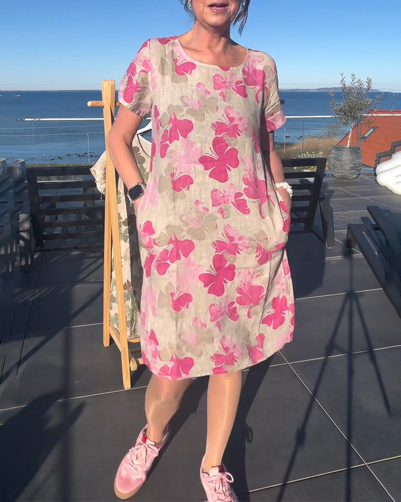 Kjole Casual Sommerfugltrykk