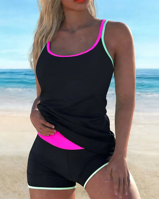 Tankini Fargekontrast U Hals Halter