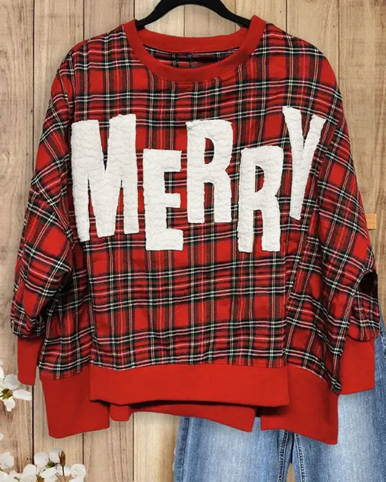 Sweatshirt Rutet Bokstav Rund Hals
