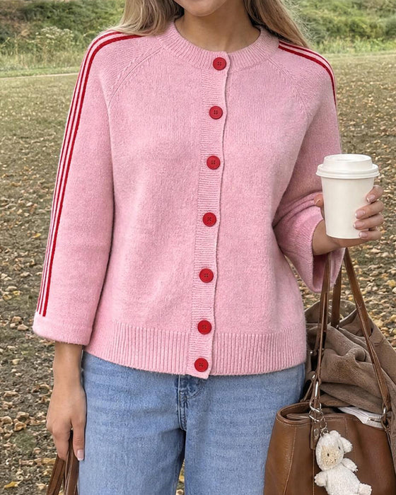 Cardigan Stripet 3/4 Erme Knapp