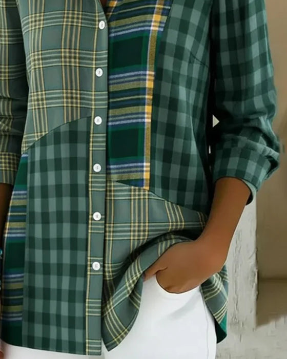 Skjorte Ruten Patchwork Casual