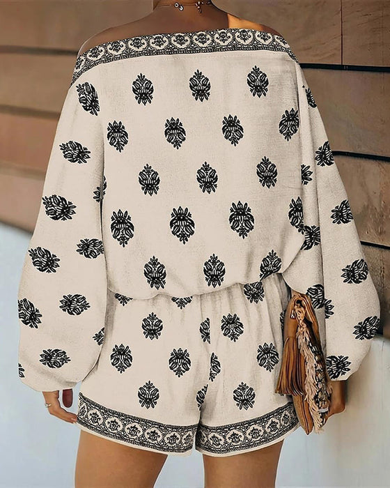 Sett Kvinner 2 Deler Antrekk Boho Topp Og Shorts